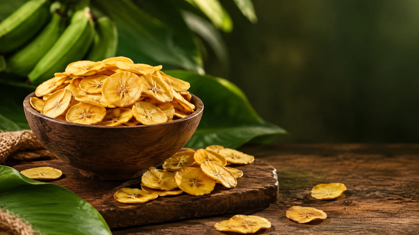 Surbhi Golden Banana Wafers in a rustic bowl